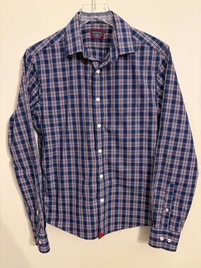UNTUCKit Men's Navy and Red Plaid Button-Down Shirt